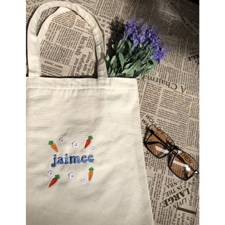 Túi tote thêu tên theo yêu cầu, kèm họa tiết cà rốt, vải canvas, túi tote nữ