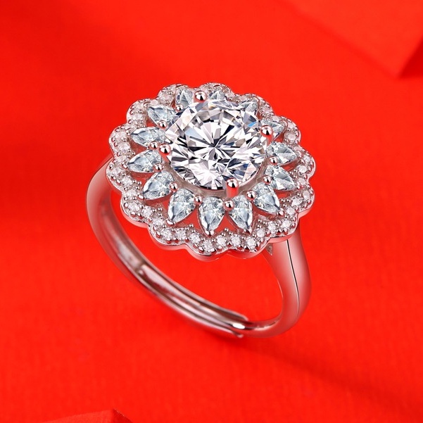 Kim Cương Nhân Tạo Moissanite Nhẫn nữ có thể điều chỉnh kích thước S925 bạc (8mm) 2 carat D màu có thể kiểm tra bút kim cương với giấy chứng nhận nhẫn mosanshi