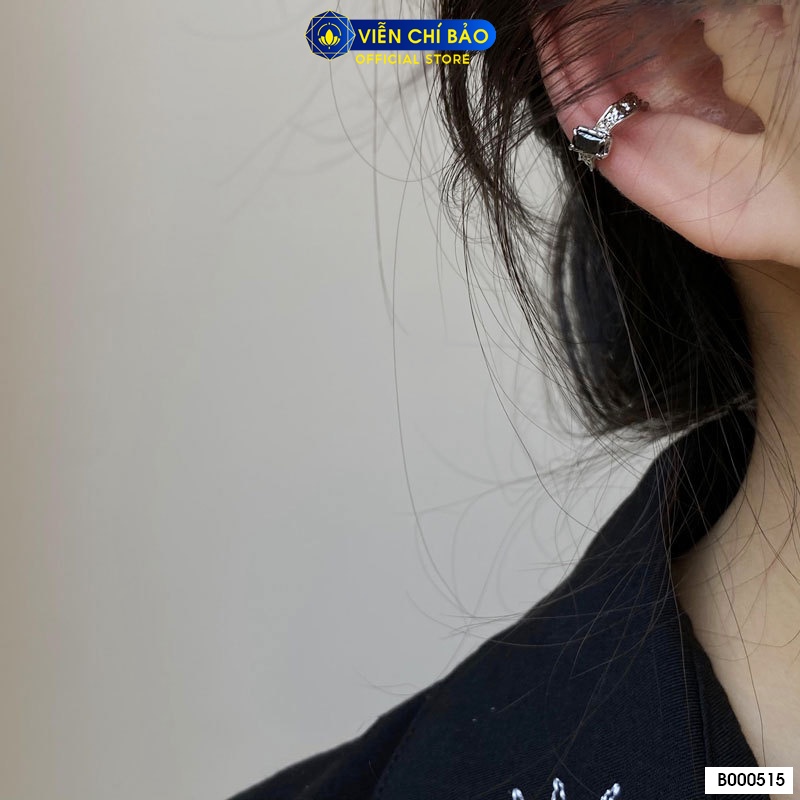 Bông tai bạc nữ kẹp vành đá vuông (chiếc) chất liệu bạc 925 thời trang phụ kiện trang sức Viễn Chí Bảo B000515