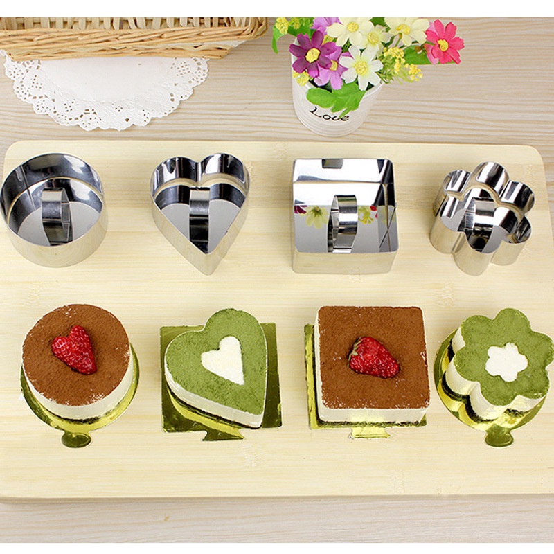 Khuôn Inox Tròn-Vuông-Trái-Tim-Tam Giác loại mini làm bánh Tiramisu, Mousse, thạch, pudding
