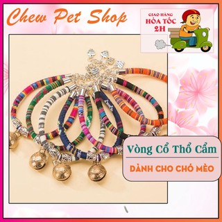 Vòng cổ thổ cẩm gắn chuông cao cấp cho chó và mèo