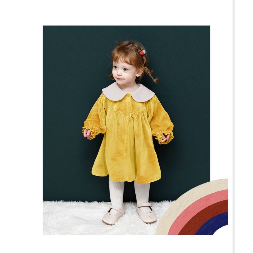 Váy nhung cổ thêu hình thỏ cho bé VMI005