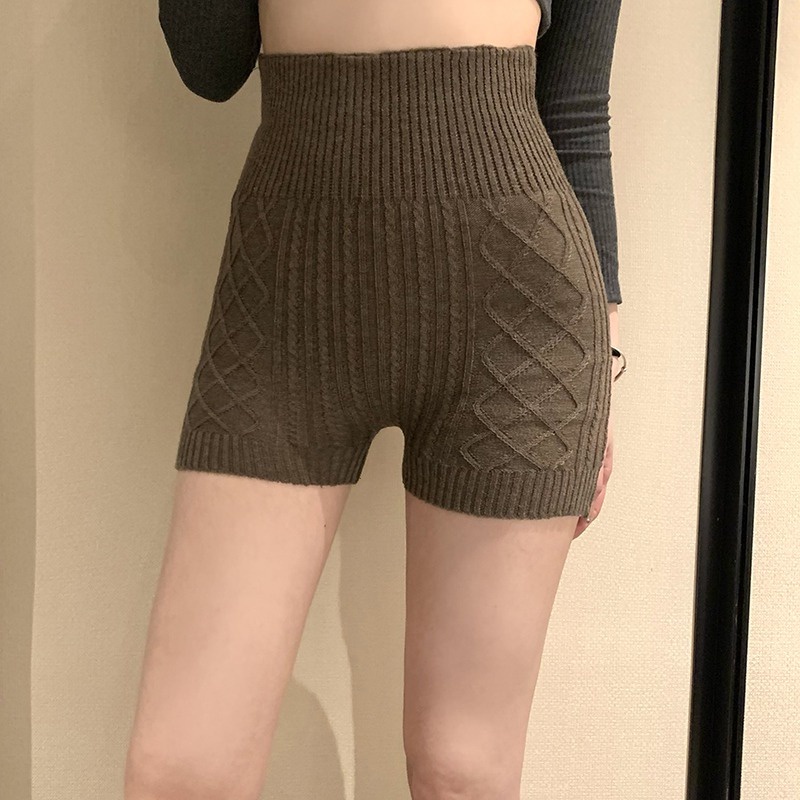 Quần Short Dệt Kim Lưng Cao Co Giãn Thoải Mái Phong Cách Hàn Quốc