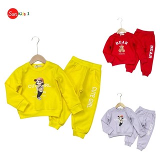 Bộ nỉ da cá thu đông cho bé gái size 2-8 tuổi, bộ nỉ bé gái chất da cá mềm mịn dày ấm- SUNKIDS1