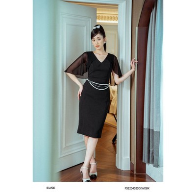 Đầm đen tay kate chiffon thiết kế Elise FS2204025DIWOBK