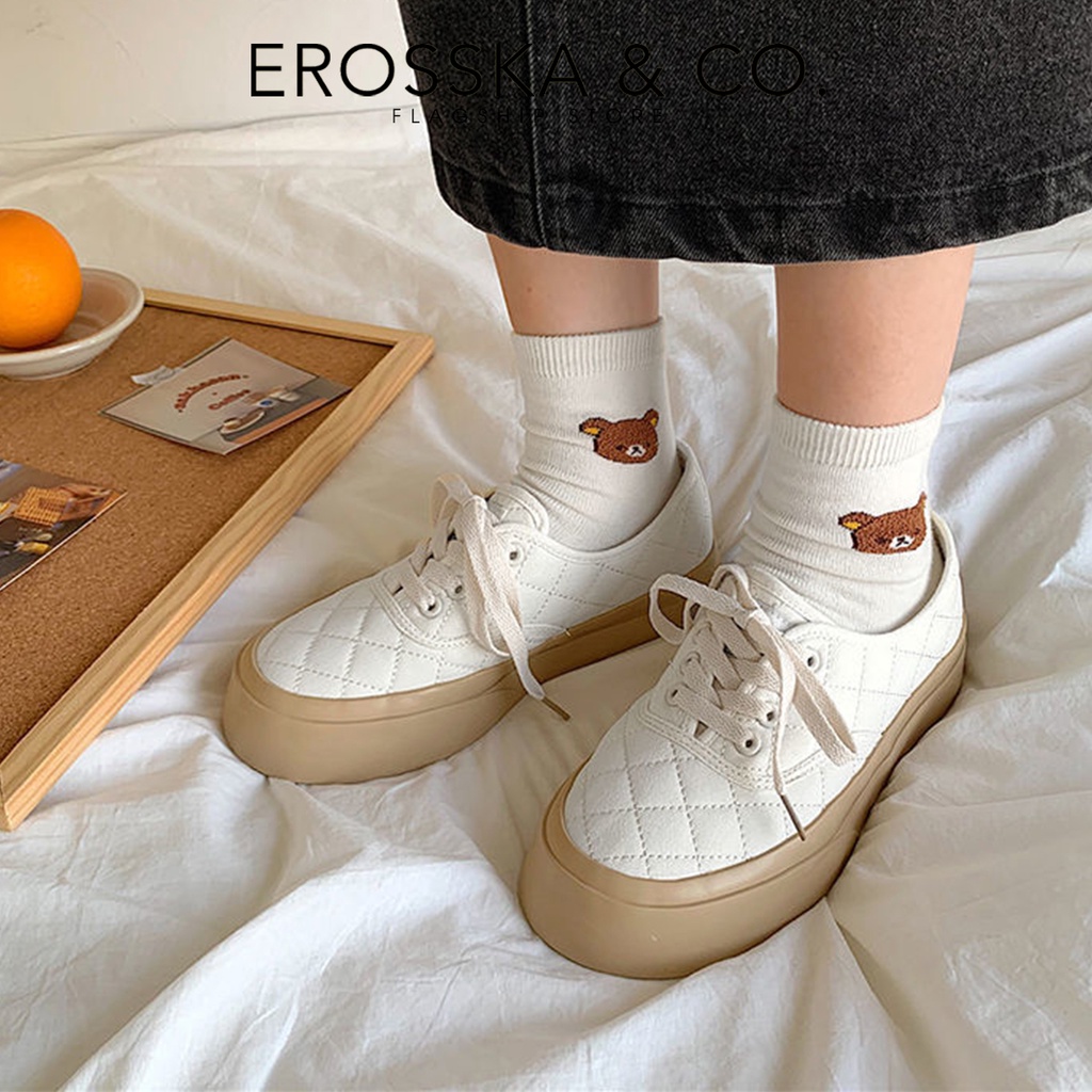 Erosska - Giày sneaker đế dày phối kem đi học phong cách vintage màu trắng - GS014