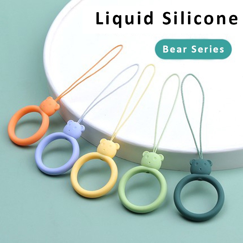 Ốp Điện Thoại Silicone Hình Gấu Kèm Móc Xỏ Ngón Chống Thất Lạc Cho Điện Thoại