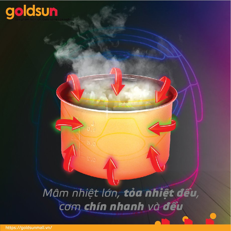 Nồi cơm điện 3D Goldsun GRC5010 (phù hợp 1-3 người) dung tích 1L