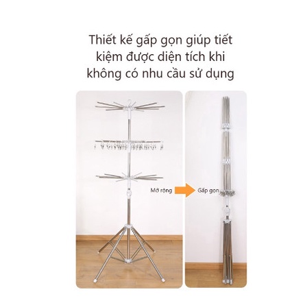 - Cây sào phơi đồ inox thông minh gấp gọn đa năng 3 tầng 60 kẹp, treo đồ cho trẻ em, bé sơ sinh