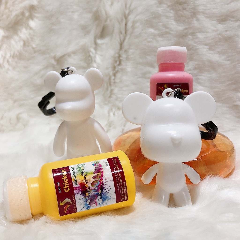 Phôi móc khóa gấu Bearbrick màu trắng 2 kiểu dáng loại mới có lỗ cắm ở chân phụ kiện DIY đổ màu tượng nhựa đồ chơi