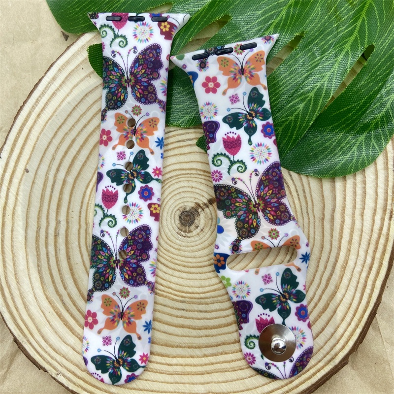 Dây Đồng Hồ Thông Minh Bằng Silicone In Hình Hoa &amp; Bướm Cho iWatch 7 / 6 / 5 / 4 / 3 / 2 / 1 / SE 38 / 40 / 41 / 42 / 44 / 45