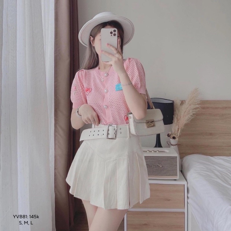 Chân Váy Xếp Ly Kèm Đai Chất Nhung Tăm Có Quần Bảo Hộ Bên Trong Siêu Xinh (2 màu) alohashop91