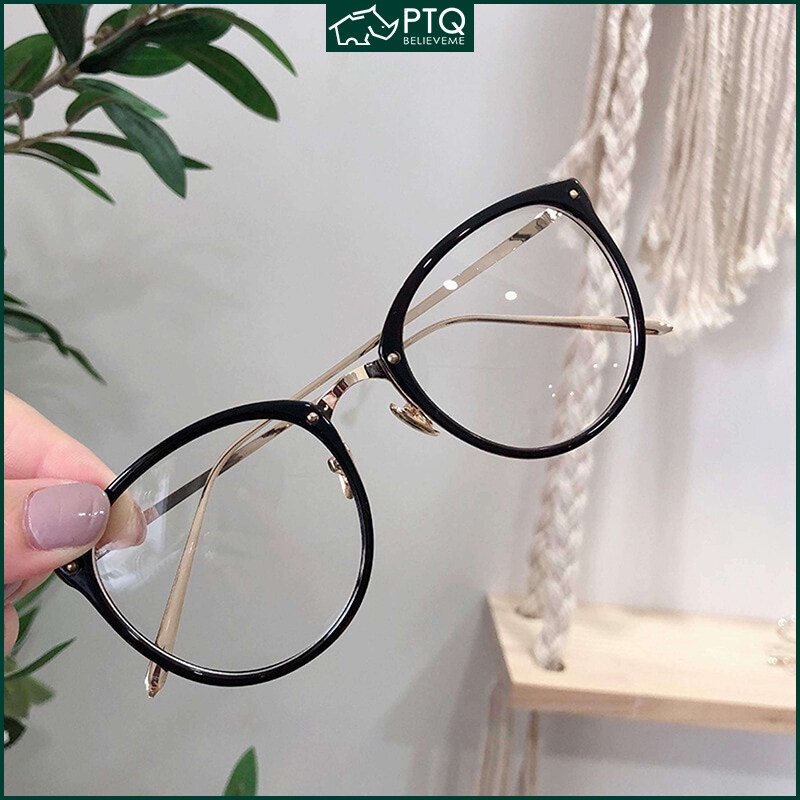 Kính Chống Bức Xạ Tròng To Tròn Gọng Kim Loại Trong Suốt Thời Trang Cho Nam Và Nữ