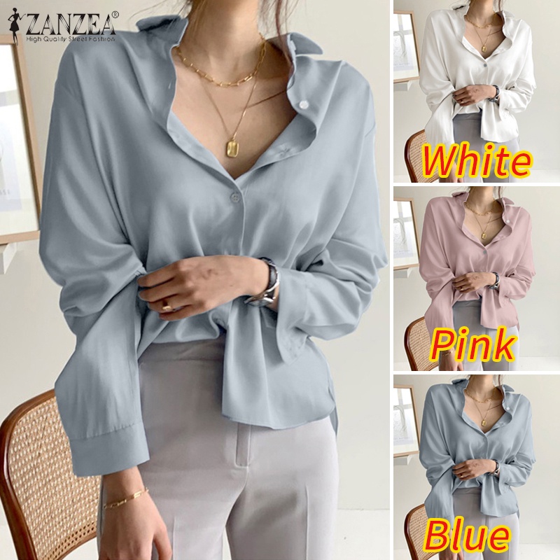 Áo sơ mi nữ ZANZEA tay dài cổ bẻ thời trang Hàn Quốc