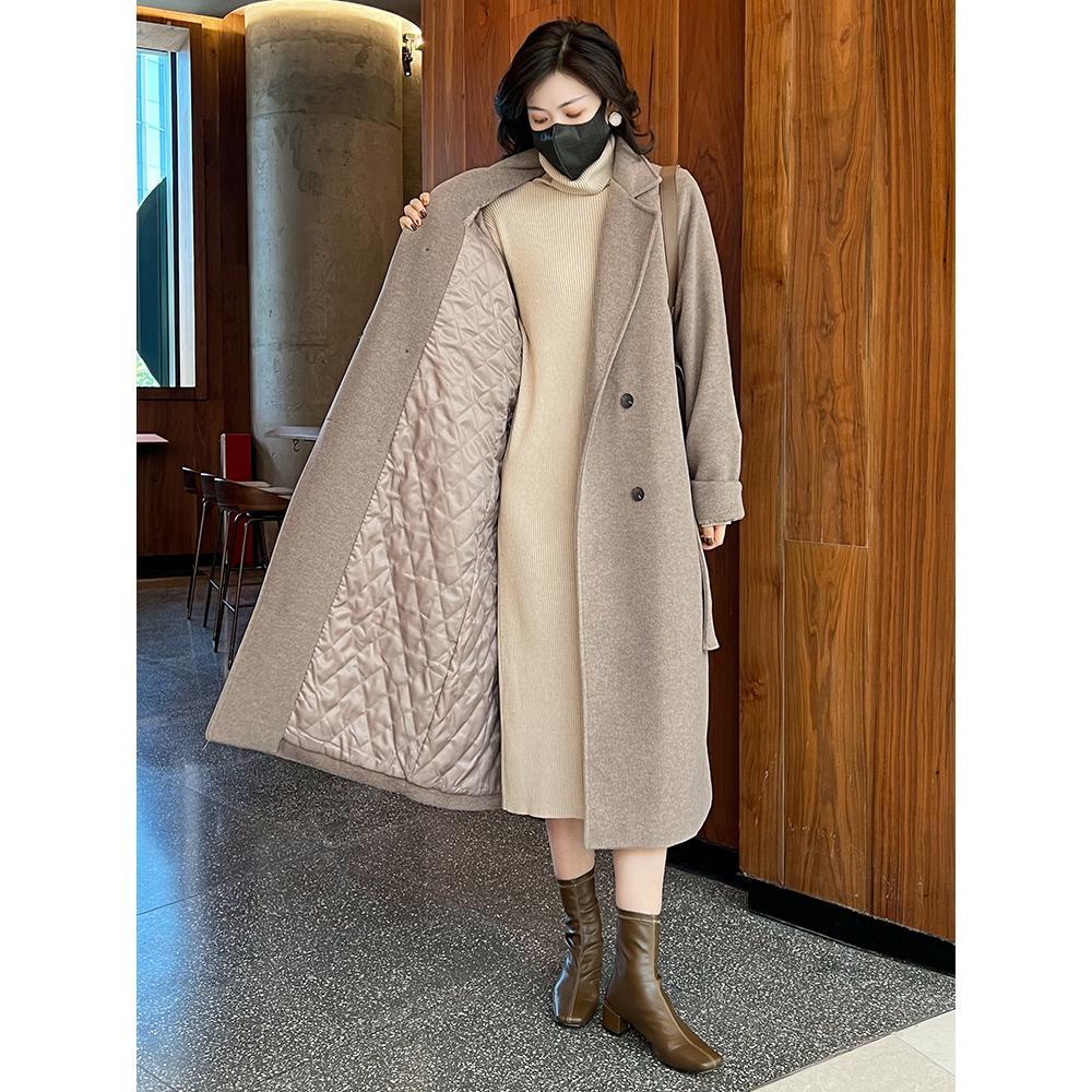 Áo khoác len nữ dài rộng rãi và dày dặn, phần vừa và dài phù hợp với bộ đồ dệt kim, áo khoác mới vào mùa thu đông