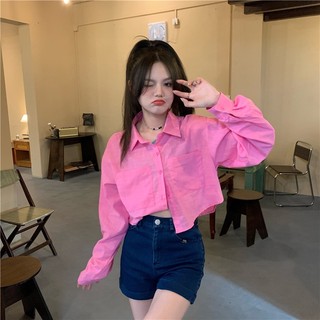 Áo sơ mi croptop nhiều màu hồng, vàng, trắng, xanh