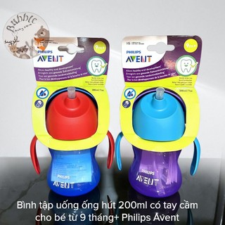 Bình tập uống ống hút có tay cầm Philips Avent 200ml cho bé từ 9 tháng+