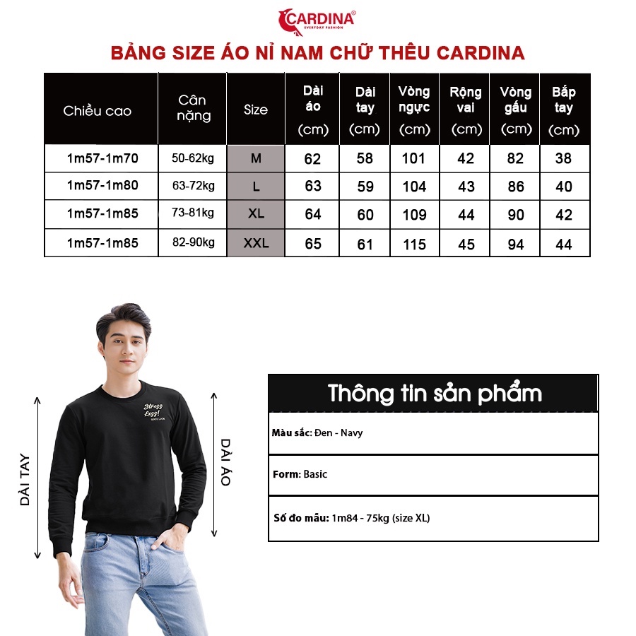 Áo Nỉ Nam 𝐂𝐀𝐑𝐃𝐈𝐍𝐀 Chất Cotton Da Cá Cao Cấp In Chữ Dáng Thể Thao Trẻ Trung 2AM18 (Không Kèm Quần)