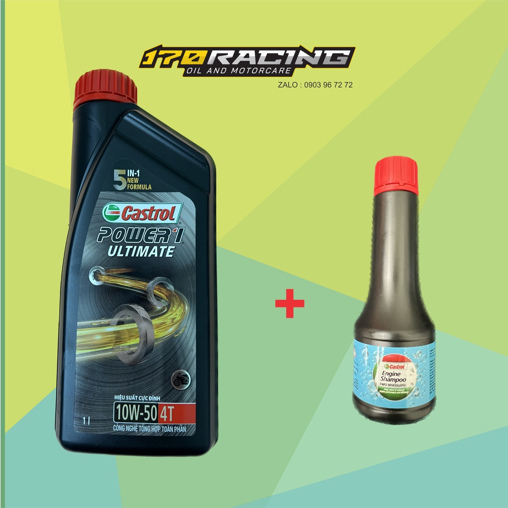 Combo Nhớt Xe Máy Chuyên Đi Tour 5 IN 1 CASTROL POWER1 ULTIMATE 10W50 - 4T TỔNG HỢP TOÀN PHẦN Dung Tích 1000M