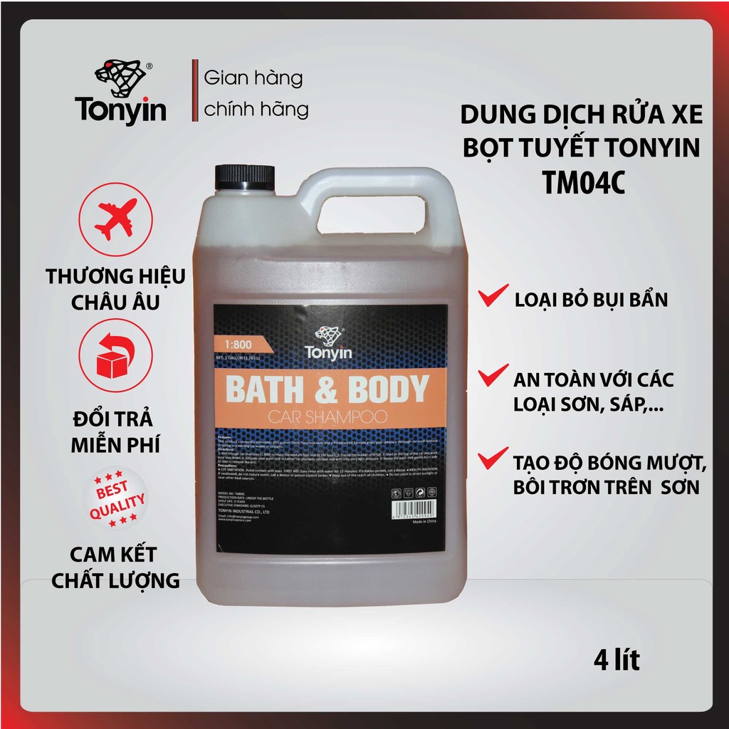 Dung dịch rửa xe bọt tuyết không chạm EXTREME SNOW FOAM tỷ lệ 1:800 Tonyin TM04C 4L, an toàn trên sơn