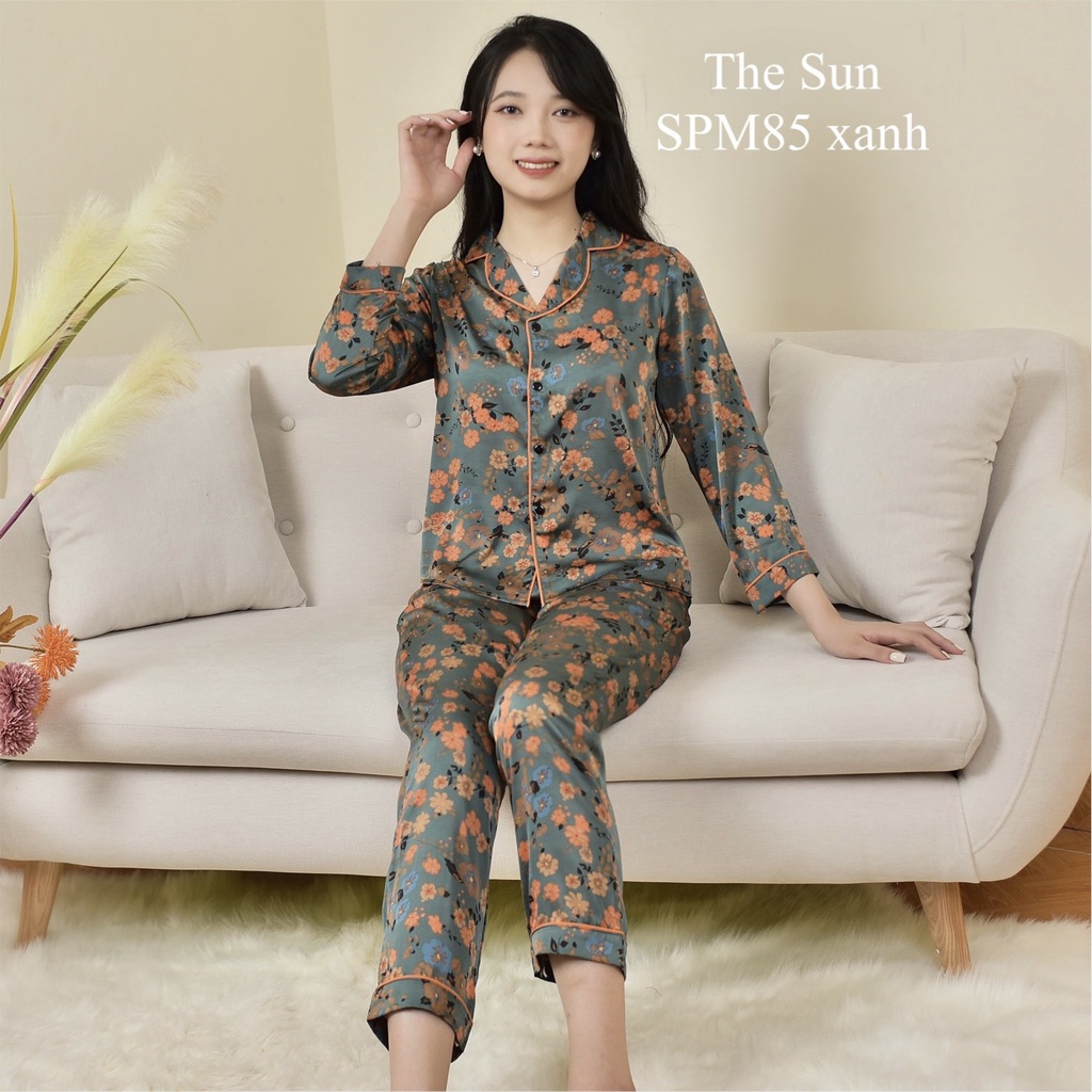 Bộ Đồ Mặc Nhà Nữ The Sun Cao Cấp SPM85 XANH - Lụa satin mềm mịn - 4 mã hàng hot nhất