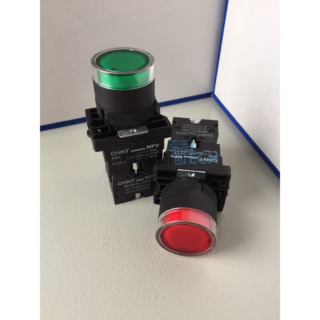 Nút nhấn có đèn Chint - Đèn xanh 230V-1NO