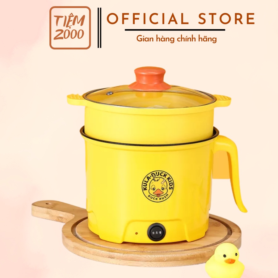 Nồi lẩu mini, ca nấu mỳ đa năng Vịt Vàng 2 tầng kèm giá hấp inox, dung tích 1,8L, 2 nấc nhiệt, bảo hành 12 tháng