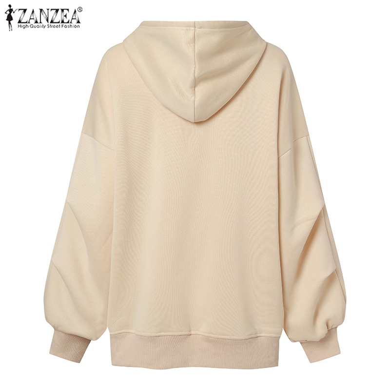 Áo hoodie ZANZEA dài tay màu trơn phong cách Hàn Quốc trẻ trung cho nữ