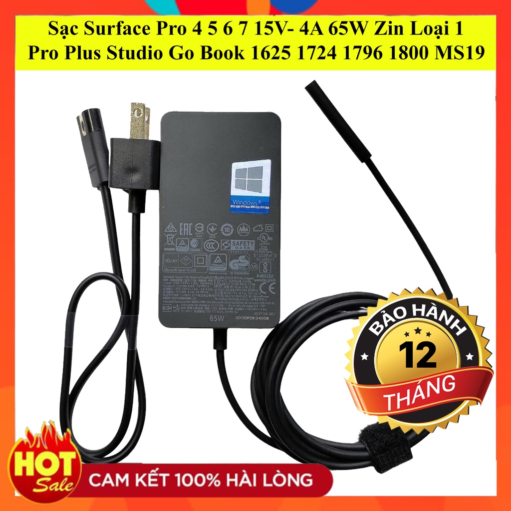 Sạc Surface Pro 4 5 6 7 15V- 4A 65W Zin Loại 1 Pro Plus Studio Go Book 1625 1724 1796 1800