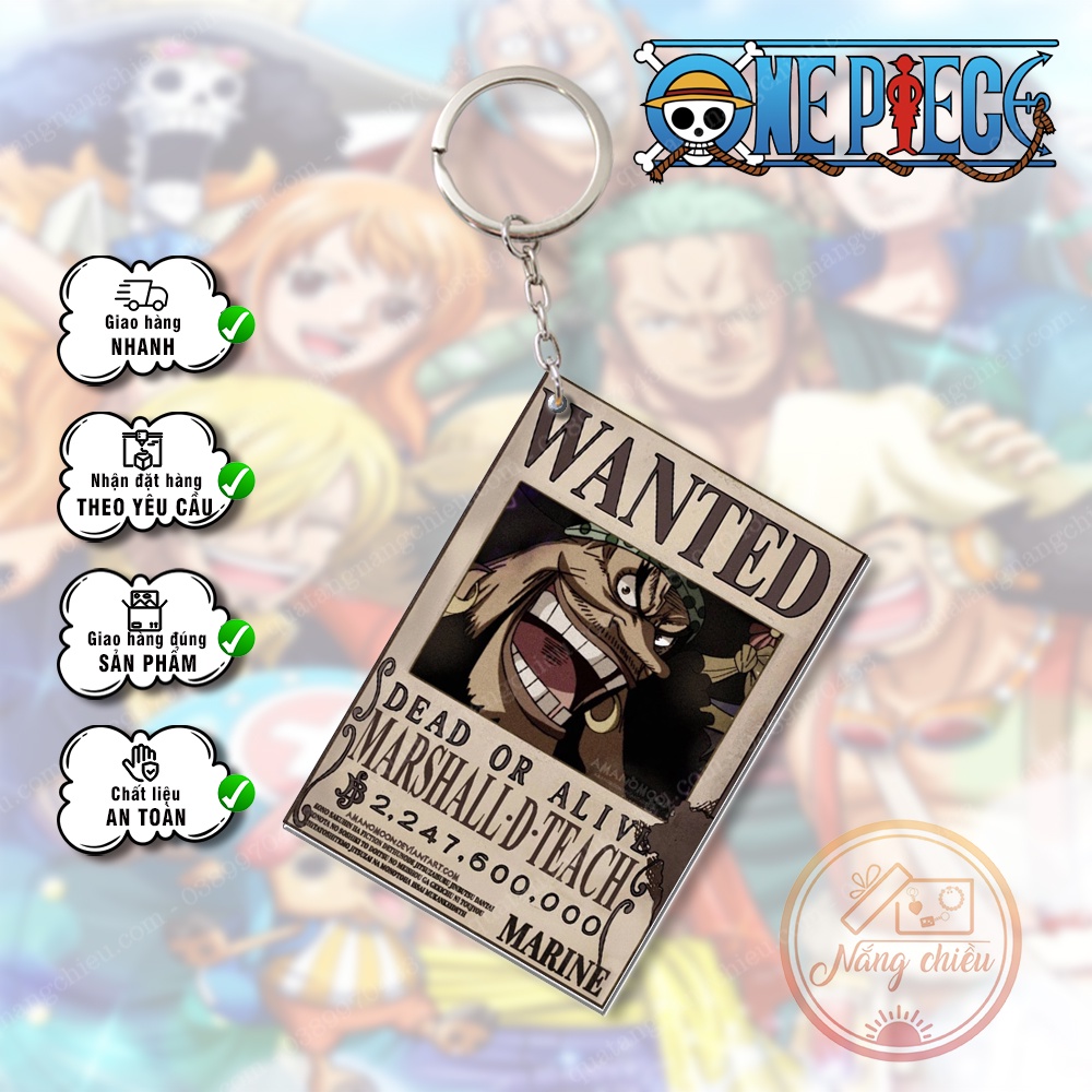 Móc khóa lệnh truy nã Anime Vua Hải Tặc - Onepiece, Dày In Sắc Nét 2 Mặt