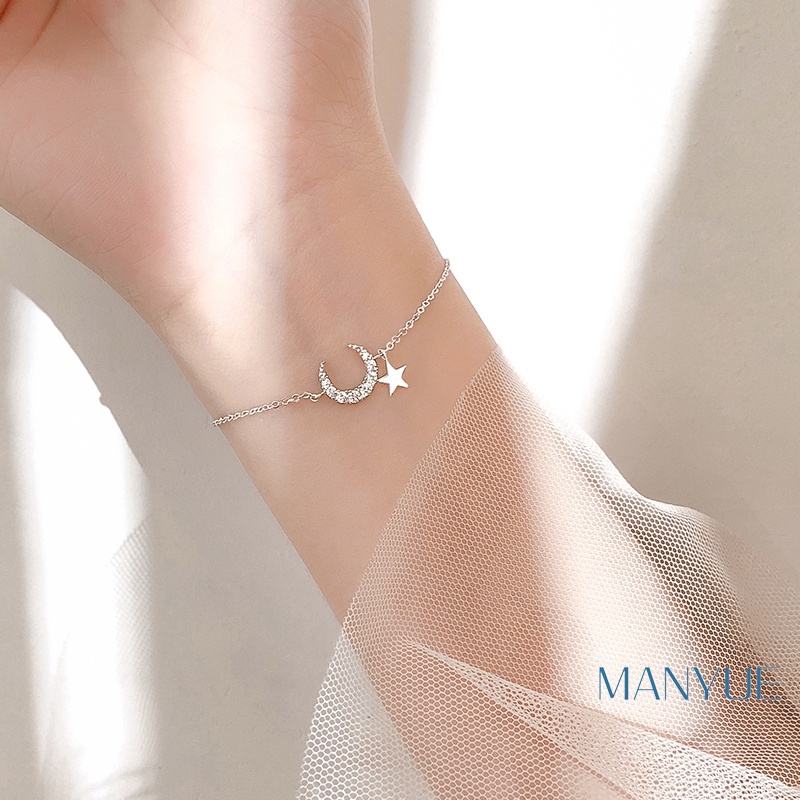 MANYUE Nữ Thời Trang Tinh Tế Vòng Tay Hình Mặt Trăng Và Ngôi Sao Đính Đá Xinh Xắn