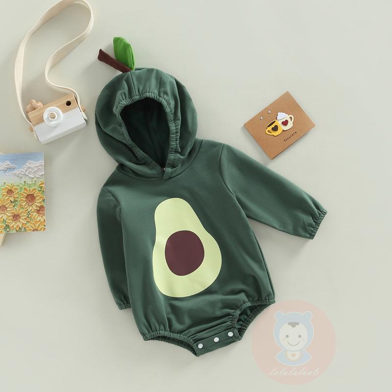 Áo Liền Quần LAA6-Đồ Liền Thân Tay Dài Có Mũ Trùm Đầu In Hình Avocado Cho Bé