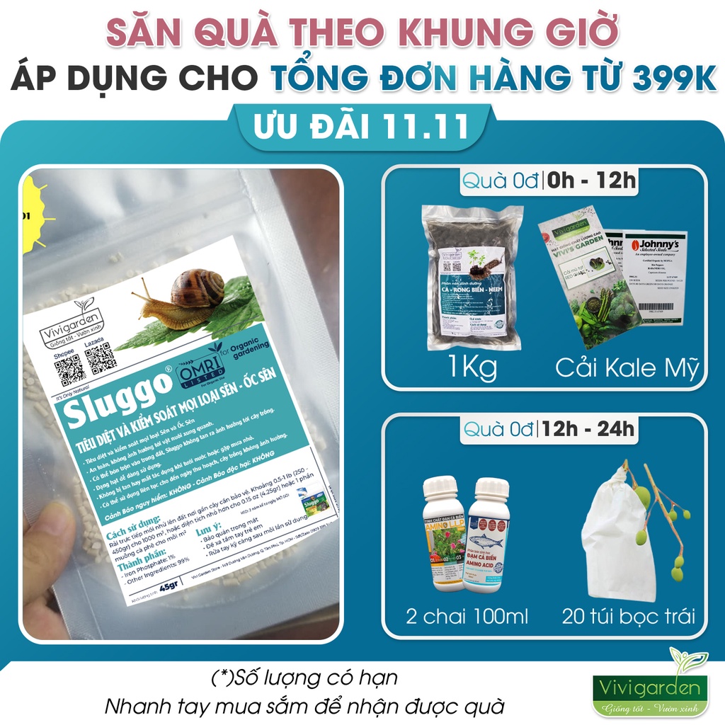 Túi lẻ 45gr chế phẩm mồi diệt ốc sên Sluggo Mỹ có chứng nhận HỮU CƠ Omri an toàn đến ngày thu hoạch dạng viên tan chậm