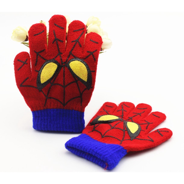 Mũ Len Beanie Đính Bóng Lông Thêu Hình Người Nhện Disney Thời Trang Thu Đông Cho Bé Trai Và Gái