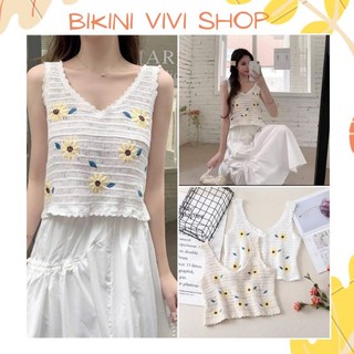 Bikini len đi biển, áo ren quảng châu hoa lá