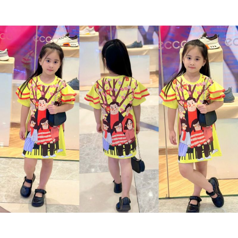 Đầm suông thun lạnh in 3D hình siêu dễ thương cho bé gái, váy đầm bé gái