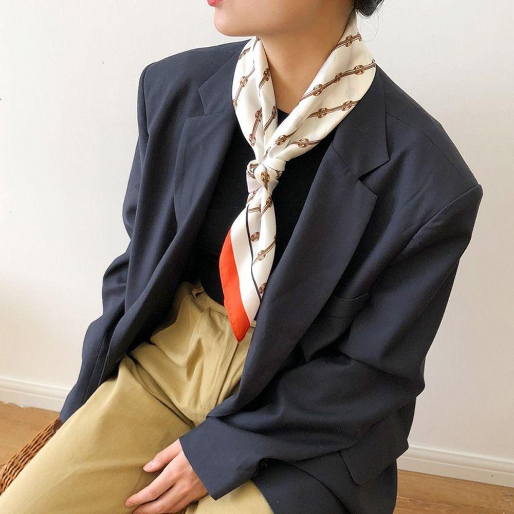 Khăn Quàng Cổ Hình Vuông 70cm Bằng Lụa Satin Họa Tiết Kẻ Sọc Thời Trang Xuân Hè