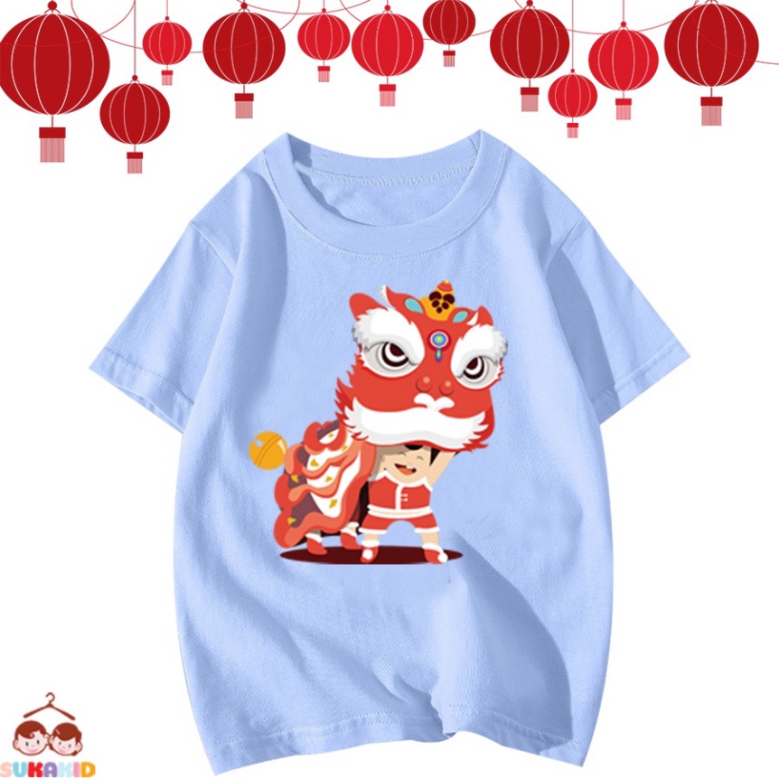 Áo thun trẻ em tết cậu bé đội đàu lân cho bé từ 6kg-30kg.AT12.