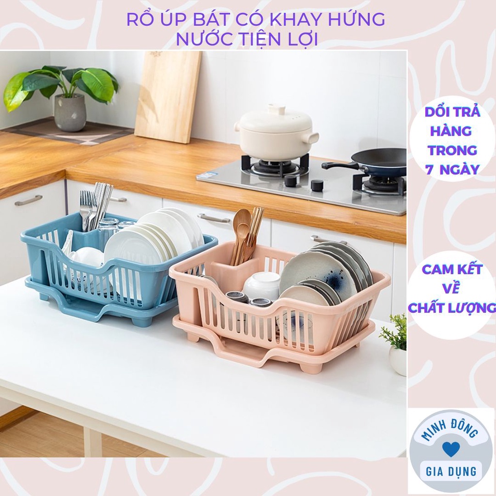 Rổ úp bát kèm khay hứng thoát nước, Giá úp bát thoát nước đa năng