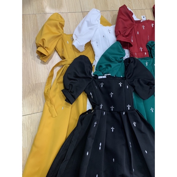 Đầm xoè dự tiệc bigsize TRIPBLE T DRESS đến 80kg cổ vuông tay ngắn phồng kết đá hạt - size M/L/XL/XXL -MS08L