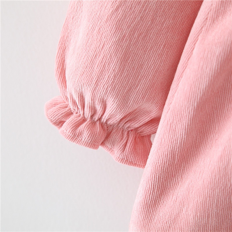 Váy dài tay cho bé gái đính nơ chất nhung tăm đáng yêu từ 9 tháng đến 4 tuổi hàng QCCC