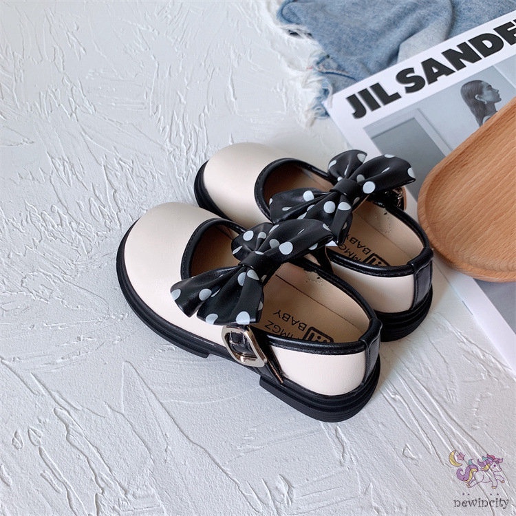 Giày Búp Bê Da Đế Mềm Đính Nơ Phong Cách Anh Quốc Cho Bé Gái