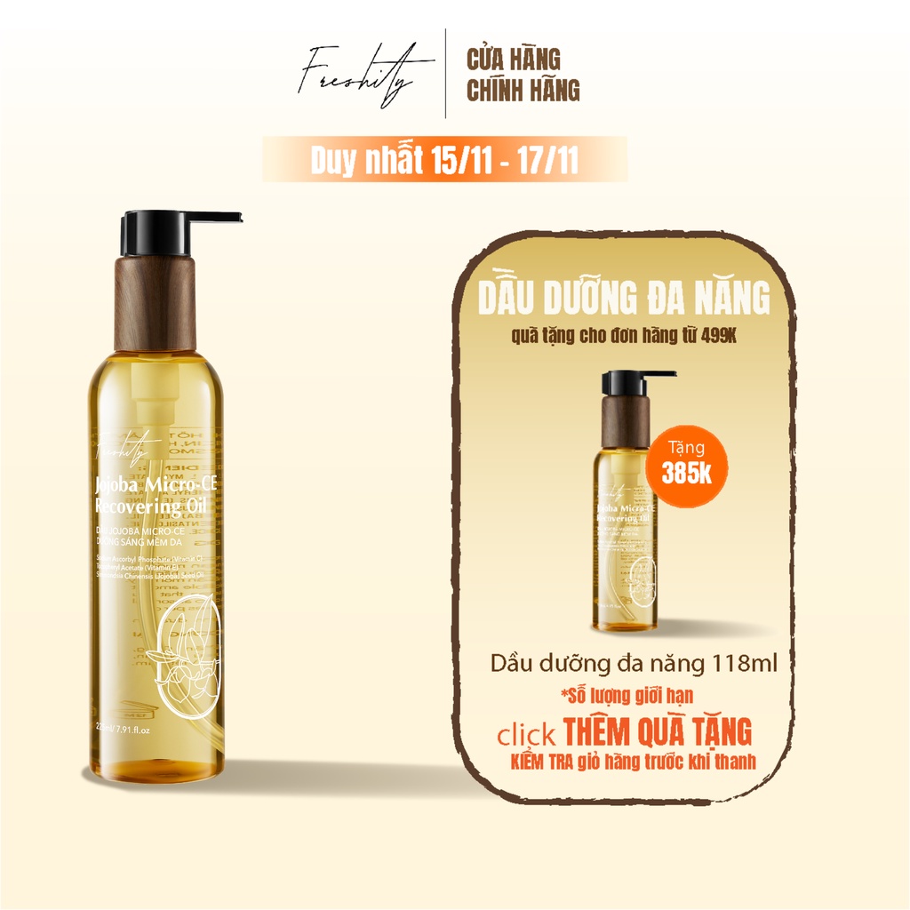 Dầu dưỡng Jojoba vi chất Vitamin CE Freshity làm sáng mềm da 118ml