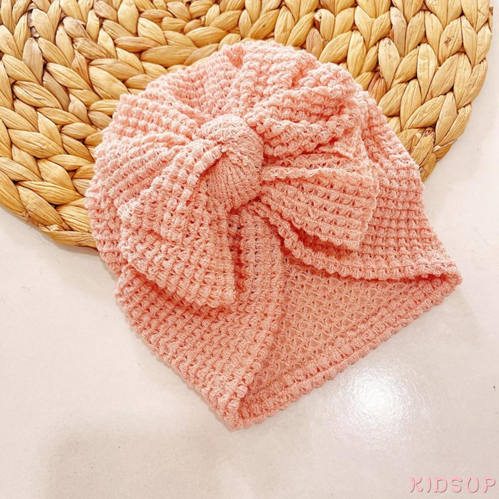 Kidsup1- Mũ Beanie Dệt Kim Đính Nơ To Màu Trơn Cho Trẻ Sơ Sinh