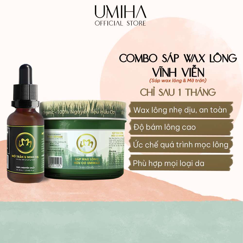 Combo Wax Lông Vĩnh Viễn Với Sáp Wax Lông Umiwax Và Mỡ Trăn Triệt Lông Umiha Organic Dùng Cho Chân Tay, Nách, Body