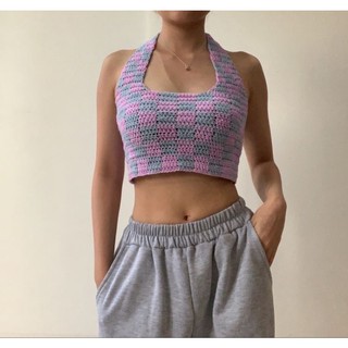 Áo yếm len móc họa tiết caro MONA croptop crochet