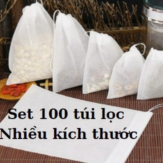 (GIÁ TỐT) 100 cái Túi lọc trà / túi vải không dệt cao cấp có dây rút đầy đủ size ( FREESHIP)- BABAP