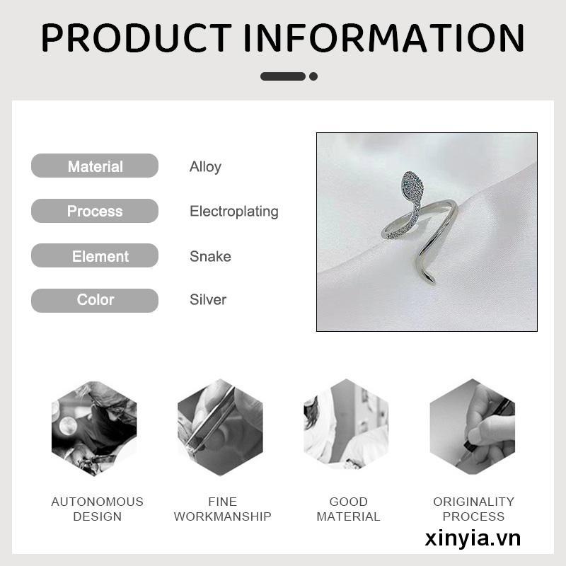 Nhẫn mở hình rắn đính đá zircon sang trọng thời trang đi tiệc cho phụ nữ