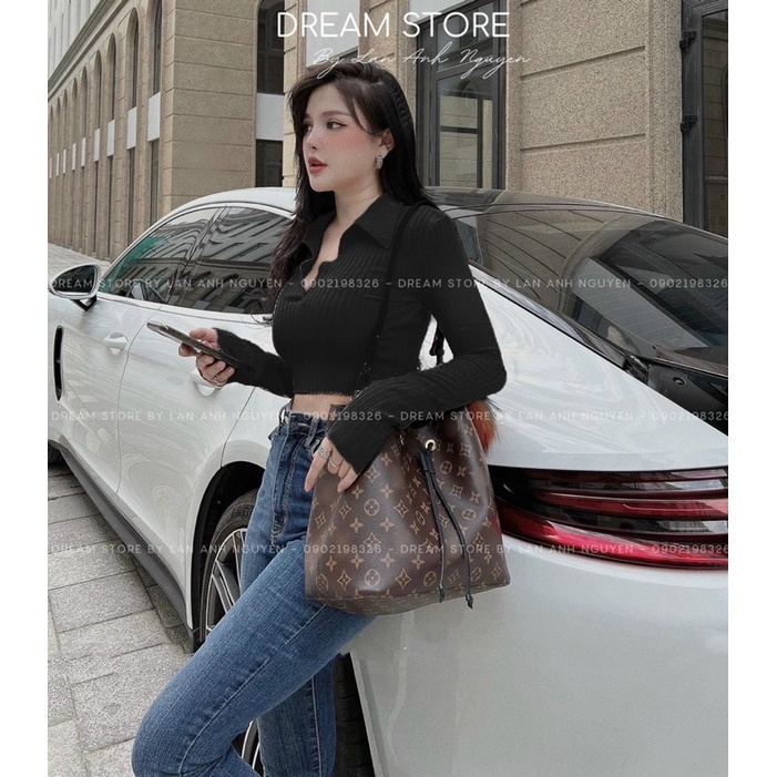 Áo thun gân cổ bẻ dài tay 3 màu gomboutique77 , Áo thun ôm body nữ vạt bầu tay dài cổ bẻ V trơn💕💕💕g8777