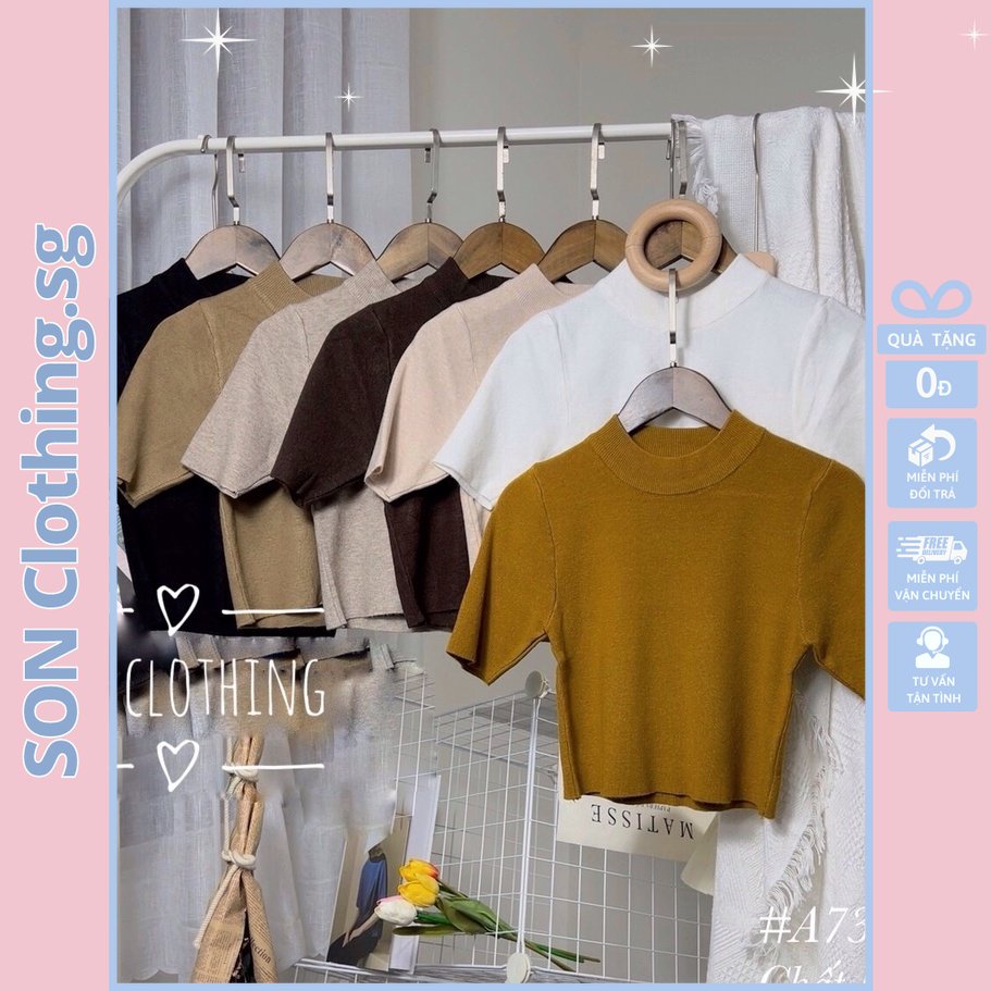 Áo Croptop Cổ 3 Phân Tay Ngắn Chất Len Mềm Mại Nhiều Màu Thời Trang Dễ Phối Đồ